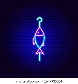 Fish Skewer Neon Sign. Vector Illustration of Barbecue Promotion.