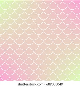 Fish skin on trendy gradient background. Square backdrop with fish skin ornament. Bright color transitions. Mermaid tail banner and invitation. Underwater and sea pattern. Warm peachy colors.