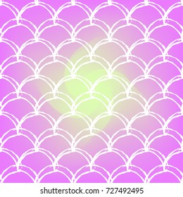 Fish skin on trendy gradient background. Square backdrop with fish skin ornament. Bright color transitions. Mermaid tail banner and invitation. Underwater and sea pattern. Warm peachy colors.