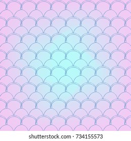 Fish skin on trendy gradient background. Square backdrop with fish skin ornament. Bright color transitions. Mermaid tail banner and invitation. Underwater and sea pattern. Blue, rose, pink colors.