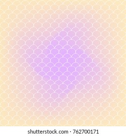 Fish skin on trendy gradient background. Square backdrop with fish skin ornament. Bright color transitions. Mermaid tail banner and invitation. Underwater and sea pattern. Warm peachy colors.