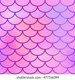 Fish skin seamless pattern with pink color gradient. Vector texture of fish scale. Regular geometric pattern swatch from the sea. Natural ornament. Bright nautical background. Marine themed design