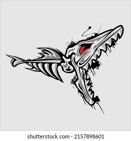esqueleto de pescado arte enfurecido diseño blanco negro papel tapiz icono vektor animales salvajes