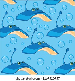 Fish slope and bubble air on turn blue background a pattern