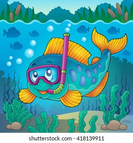 Imagen del tema del buceador de buceo de peces 4 - ilustración vectorial eps10.