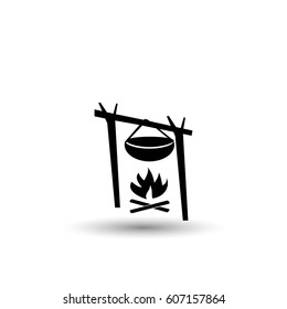 Fish soup on a fire icon. Simple illustration of fish soup on a fire vector icon for web