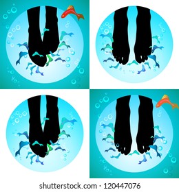 Fish spa pedicure set of vector icons