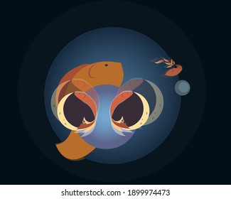 Fish in a space aquarium 