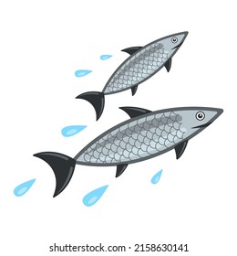 Fish with splashes flat cartoon style isolated white background