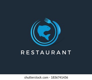 fish spoon fork plate logo icon vector