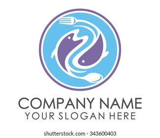 fish spoon fork plate logo icon vector