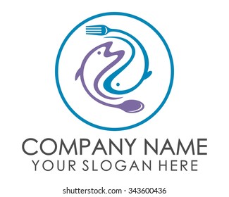 fish spoon fork plate logo icon vector