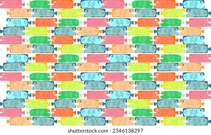 fish square character cute for print textile or background banner