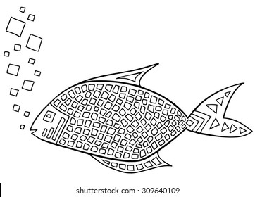 Fish square zentangle. Unusual fish with a square zentangle elements. Vector illustration can be used for web design, printed products and other crafts.