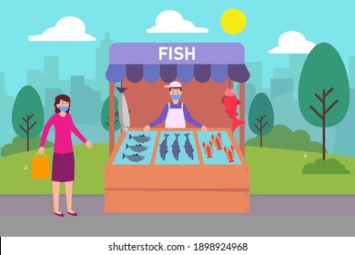 Fish stall 2D flat vector concept for banner, website, illustration, landing page, flyer, etc