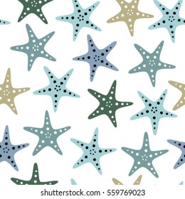 fish stars on transparent background seamless pattern blue green brown