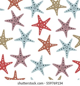 fish stars on transparent background seamless pattern blue red pink