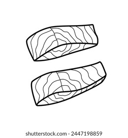 Fish steak doodle icon. Vector illustration of grilled red fish isolated on white. 