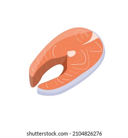 fish steak food illustration. Flat cartoon fresh seafood. Stock vector icon on a white background.