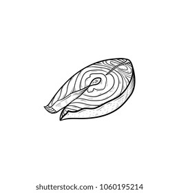 Fish steak hand drawn outline doodle icon. Grilled steak vector sketch illustration for print, web, mobile and infographics isolated on white background. Grilled healthy food concept.