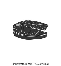 Fish Steak Icon Silhouette Illustration. Seafood Fillet Vector Graphic Pictogram Symbol Clip Art. Doodle Sketch Black Sign.