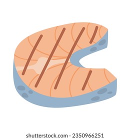 Fish steak. For a picnic. Icon. The object is isolated on a white background. Vector illustration.