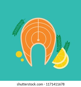 Fish steak. Salmon steak and lemon. vector illustration
