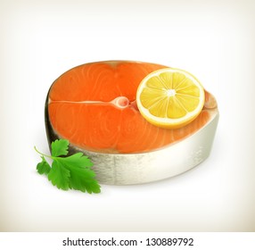 Fish steak with seasoning vector