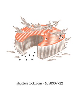 Fish steak in the style of engraving