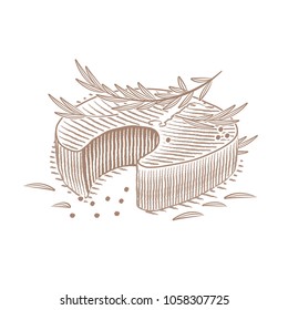 Fish steak in the style of engraving