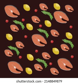 Fish Steaks and Vegetables Background Vector
