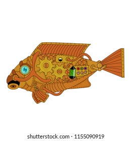 fish in steampunk style, vector isolated on white background