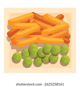 Fish sticks and peas are being served together on a plate