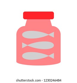 fish storage container jar processed food flat design icon.