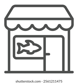 Fish store line icon, fishery product sale concept. Vector graphics. Sop house with fish sign on white background, outline style icon for mobile or web design