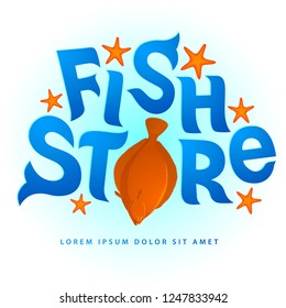 Fish store logotype design. This template can be use as a lettering block for fish markets or trading places.