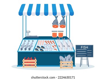 Fish Store to Market Various Fresh and Hygienic Products Seafood in Flat Cartoon Hand Drawn Templates Illustration