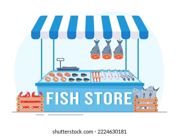 Fish Store to Market Various Fresh and Hygienic Products Seafood in Flat Cartoon Hand Drawn Templates Illustration