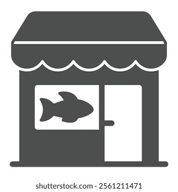 Fish store solid icon, fishery product sale concept. Vector graphics. Sop house with fish sign on white background, glyph style icon for mobile or web design