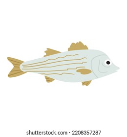 Fish - Striped Bass. Flat Vector Hand Drawn Illustration.