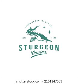 Fish Sturgeon Vintage Logo Design Vector