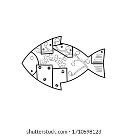 Fish in the style of steampunk for anti-stress coloring pages.