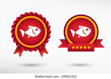 Fish stylish quality guarantee badges. Colorful Promotional Labels