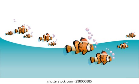 Fish stylized orange on a blue wave