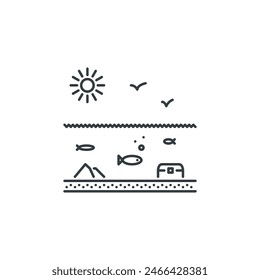 Fish, sun, bird, water, travel, undersea, holidays icon, vector illustration