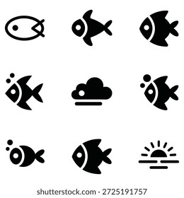 Iconos de peces y sol burbujas de nubes
