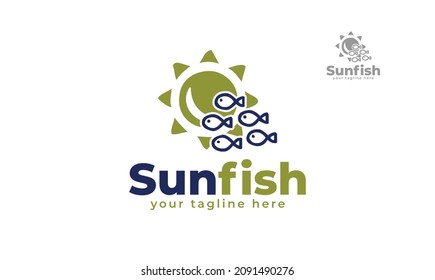 Fish sun logo design. vector