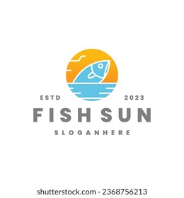 Fish sun logo vector icon illustration hipster vintage retro