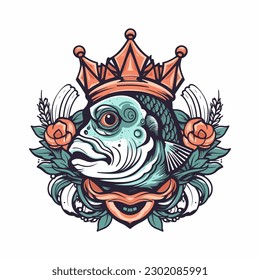Pescado rodeado de flores en ilustración, perfecto para una marca inspirada en la naturaleza