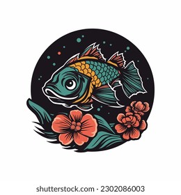 Fish surrounded by flowers in illustration, perfect for a nature-inspired brand
